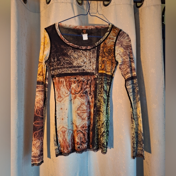 Jean Paul Gaultier Tops - RARE Jean Paul Gaultier Soleil Printed Mesh Long Sleeve Top